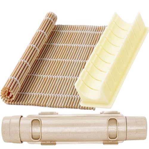 Sushi Making Kit with Bamboo Sushi Mat, Sushi Cutting Mold & Sushi Bazooka, Better Than Single Sushi Mats or Molds, Food-Grade, Beginner Friendly Sushi Maker Set for Perfect Homemade Maki Rolls