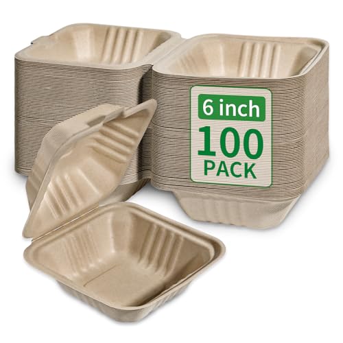 Aricsen Disposable 100 Pack 6×6 Inch Takeout Lunch Box Containers with Lids