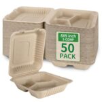 Aricsen Disposable 50 Pack 3 Compartment 8x9 Inch Take