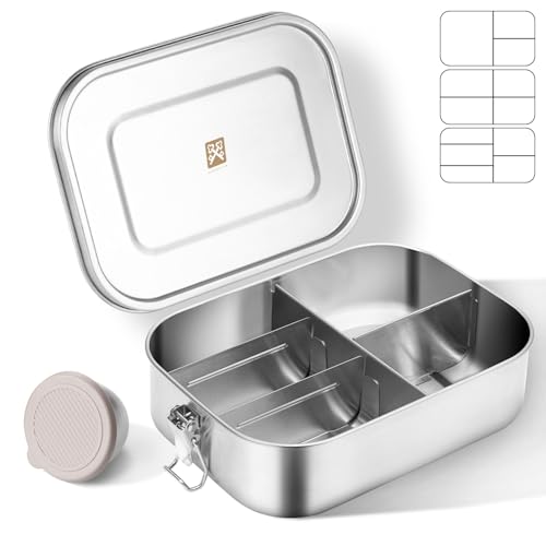 GOLDEN KEY 47QZ Stainless Steel Bento Box with 5 Compartments,1400ml Large & Thickened Metal Lunch Box for Kids or Adults,Eco-friendly Leak-Proof Container with Lockable Clips