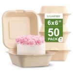6X6 inch Compostable Nature Square Clamshell Take Out Food