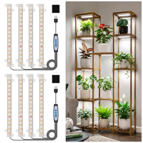 Wiaxulay 8in Grow Light Strip for Indoor Plants, Full Spectrum 4-Bar 2 Pack