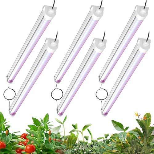 JESLED Waterproof T8 Grow Lights, 2FT Full Spectrum Pinkish White, 6Packs