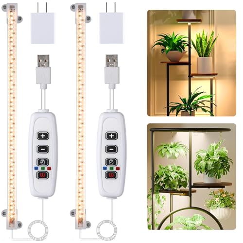 Hywyimlait LED Grow Light Strips for Indoor Plants Full Spectrum 3500K, 96 LEDs Plant Light Bar with 3/9/12H Timer, 10 Dimmable Levels for Seedling Succulent and Shelf, 13 Inches, 1 Head 2 Pack