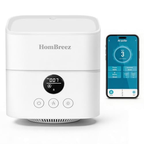 HomBreez Air Purifier and Humidifier Combo for Bedroom, H13 True HEPA Filter, 1100ML Water Tank, Quiet Cool Mist Top Fill Essential Oil Diffuser for Baby, Pet Room, APP Control