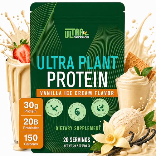 30g Organic Vegan Protein Powder, Plant-Based Protein Powder, Meal Replacement, 20 Billion Probiotics, 0g Sugar, Energy, Focus, Recovery, Dairy-Free, Easy Digestion, Vanilla, 20 Servings
