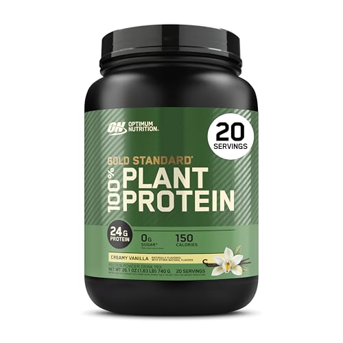 Optimum Nutrition Gold Standard 100% Plant Based Protein Powder, Gluten Free, Vegan Protein for Muscle Support and Recovery with Amino Acids - Creamy Vanilla, 20 Servings (Packaging May Vary)