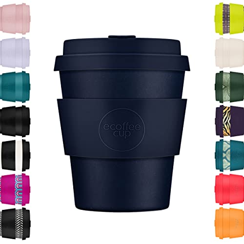 Ecoffee Cup 8oz (240ml) Reusable Coffee Cup – PLA Plant-Based Travel Mug with Silicone Lid, Melamine Free & Dishwasher Safe – Dark Energy