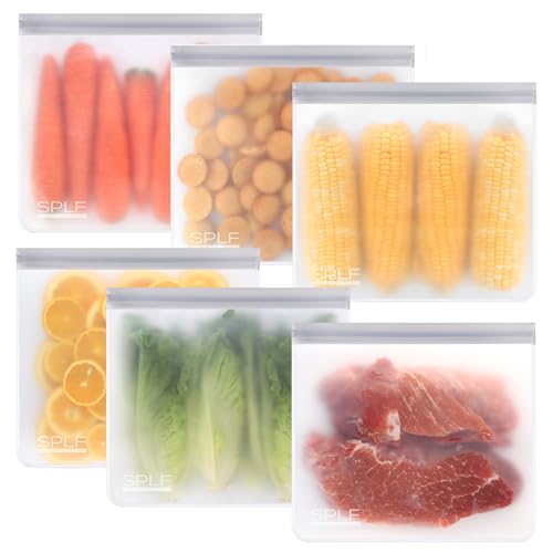 SPLF 6 Pack Reusable Gallon Freezer Bags Dishwasher Safe, Gray