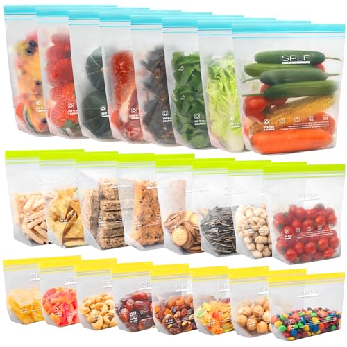 SPLF 24 Pack Reusable Food Storage Bags Dishwasher Microwave Safe