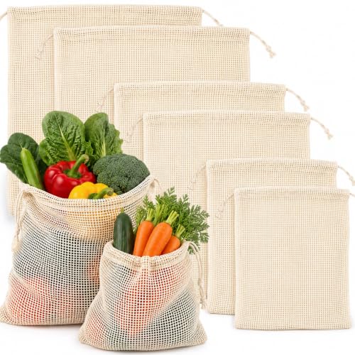 MAQIHAN Reusable Cotton Mesh Produce Bags - 6 Pack Mesh Storage Produce Bag
