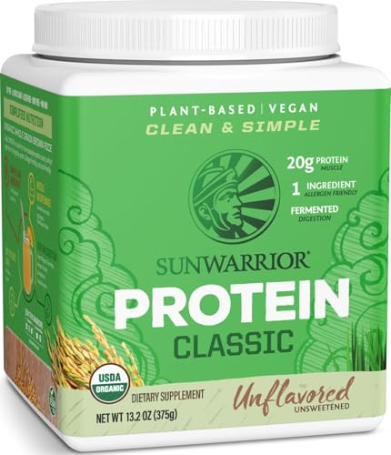Sunwarrior Brown Rice Protein Powder with Bcaa & Amino Acids Raw Rice Protein Shake Gluten Free Low Carb Dairy Free | Plant Based Classic Sprouted Brown Rice Protein Powder Natural 375g
