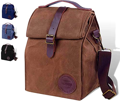 ASEBBO Classic Canvas Lunch Bag, 10L Insulated & Shoulder Strap for Adults