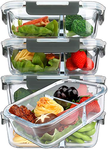 M MCIRCO 5 Pack,36 oz, 2 Compartments Glass Meal Prep Containers with Lids