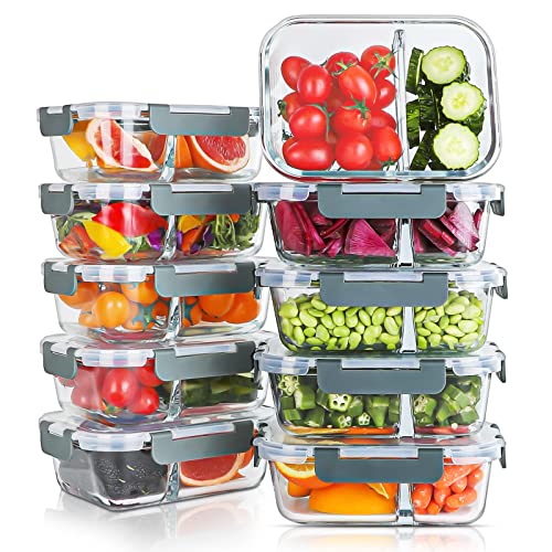 KOMUEE 10 Packs 30oz Glass Meal Prep Containers 2 Compartments