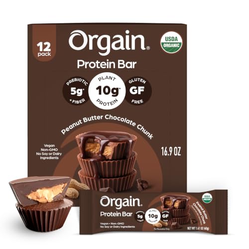 Orgain Organic Vegan 10g Protein Bars, Peanut Butter Chocolate Chunk, 12 Pk