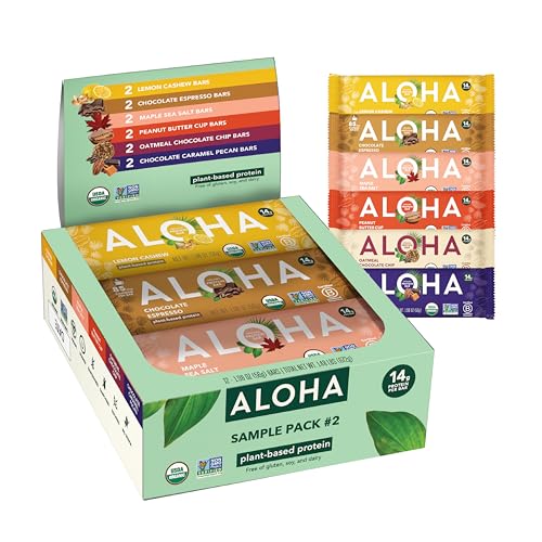 ALOHA Organic Plant Based Protein Bars | 6 Flavor Variety Pack, 12 Count