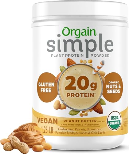 Orgain Organic Simple 20g Vegan Protein Powder, Peanut Butter, 1.25lb