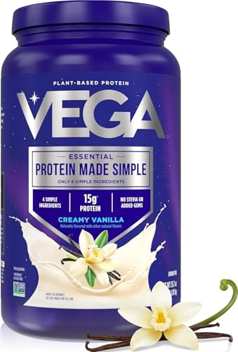 Vega Protein Made Simple Plant-Based Vanilla Protein Powder with 15g Protein – Stevia-Free, Clean Nutrition – 2.2 lbs (38 Servings)