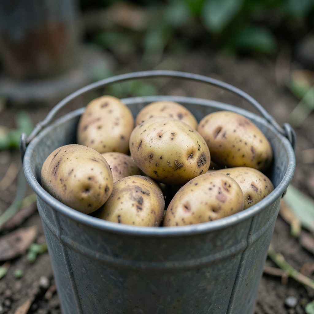 planting potatoes in a bucket