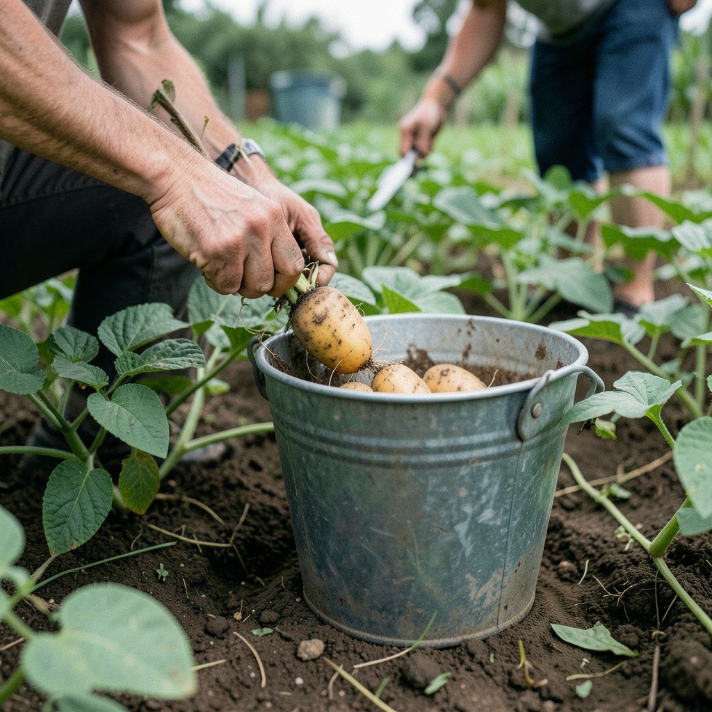 planting potatoes in a bucket